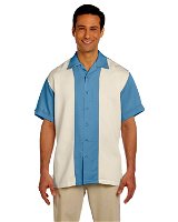 Harriton Men's Two-Tone Bahama Cord Camp Shirt Cloud Blue/Creme