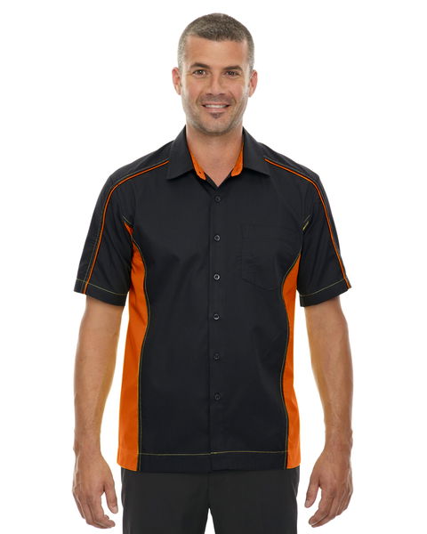 Ash City Mens Fuse Colorblock Camp Shirt Black/Orange Main Image