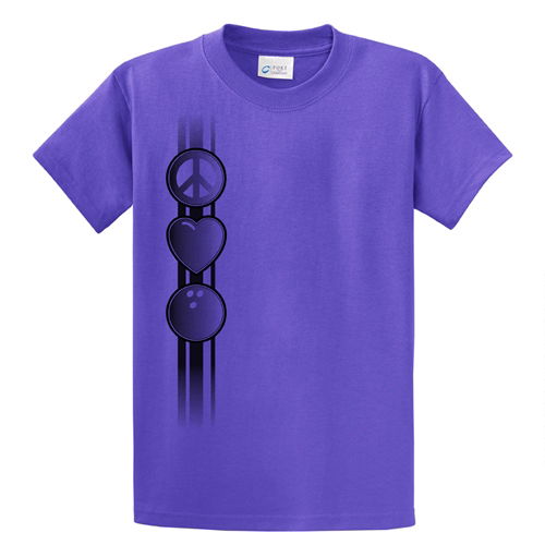 Exclusive bowling.com Peace/Love/Bowl TShirt Purp Main Image