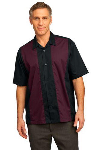 Port Authority Retro Camp Shirt Black/Burgundy Main Image