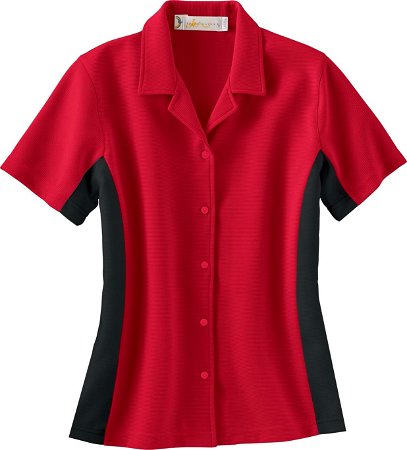 Ash City Womens Knit Ottoman Camp Shirt Crimson/Blk Main Image