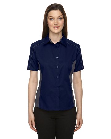 Ash City Womens Fuse Colorblock Camp Shirt Classic Navy/Carbon Main Image
