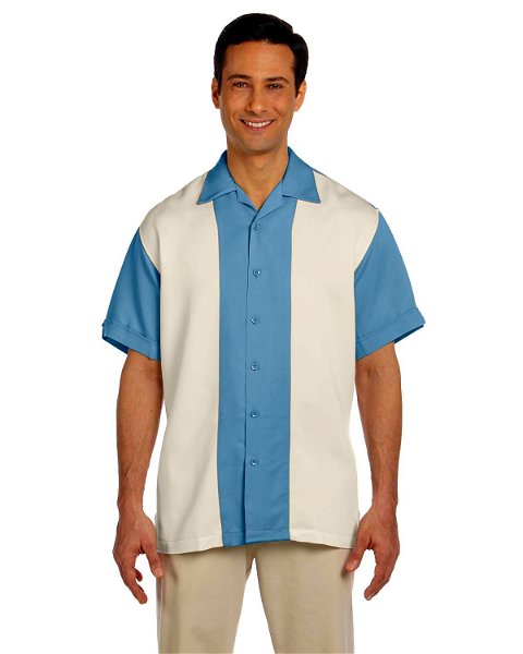 Harriton Men's Two-Tone Bahama Cord Camp Shirt Cloud Blue/Creme Main Image