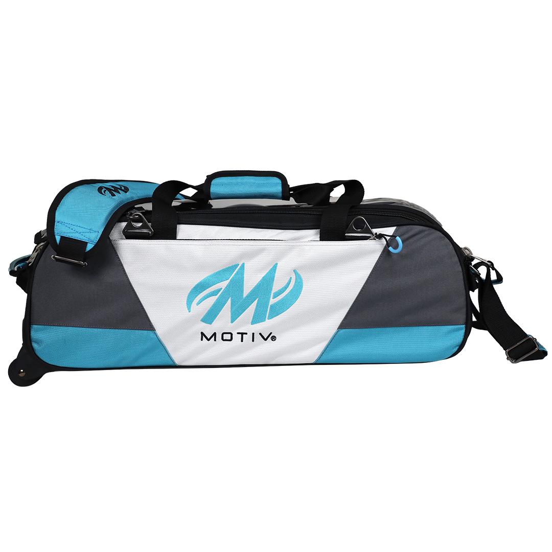 Motiv Ballistix Triple Bowling Ball Roller Bag - Heavy Duty 1680D Nylon (Platinum LE)