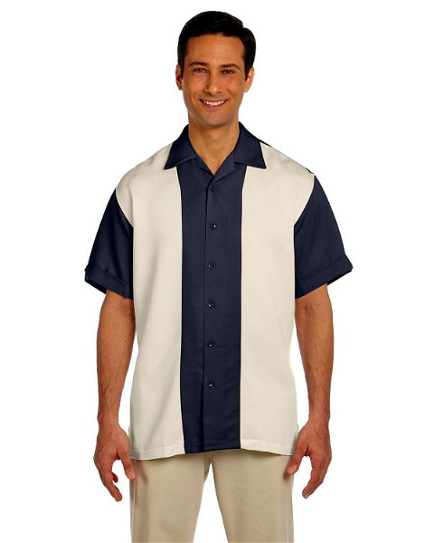 Harriton Men's Two-Tone Bahama Cord Camp Shirt Navy/Creme Main Image