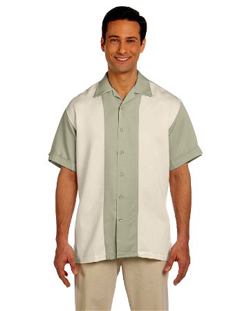 Harriton Men's Two-Tone Bahama Cord Camp Shirt Green Mist/Creme Main Image