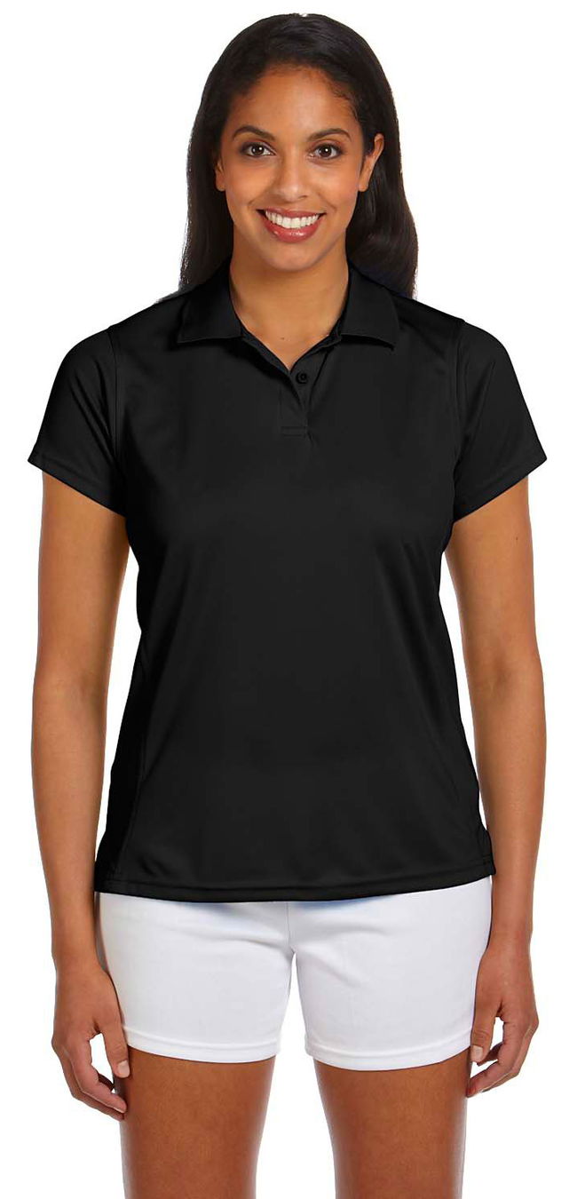 Harriton Womens 4 oz Polytech Polo Black MAIN Image - Main Image