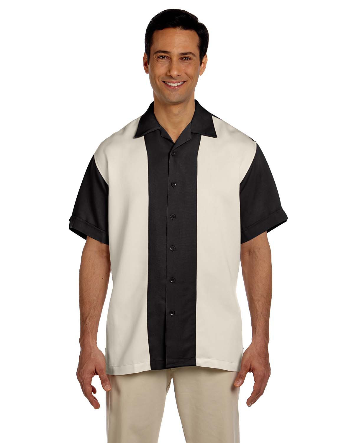Harriton Men's Two-Tone Bahama Cord Camp Shirt Black/Creme