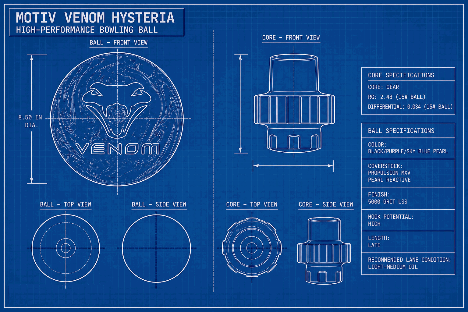 Motiv Venom Hysteria Bowling Ball Specs
